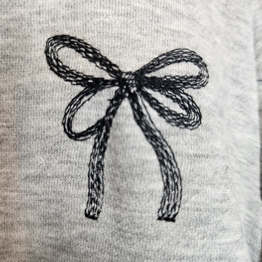 Anthropologie Casual Chic Gray Bow-Print Puff-Sleeve Sweatshirt - Picture 3 of 16